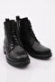 22515 Women's Lace up Zippered Boots Black Genuine Leather - 2
