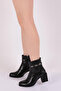 742-22k Women’s Glittery Thread Detail Heeled Boots BLACK PATENT - 5