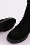 Women's Lace-Up Long Boots Black Suede 3262103 - 4