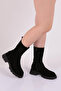 21551-22K Women's Zippered Long Boots Black Suede Genuine Leather - 5