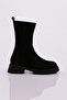 21551-22K Women's Zippered Long Boots Black Suede Genuine Leather
