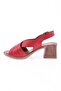 Women's Cross Strap Short Heeled Sandals Red Genuine Leather 231143219 - 3