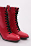 Front Lace-Up Round Toe Heeled Women's Boots Red Bouncer Patent Leather 51643285 - 4