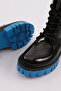 Es805 Women's Thick Sole Lace-Up Heeled Boots Black Patent Leather Blue - 4