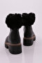 3267-2027 Women's Thick Sole Lace-Up Fur Boots Black Leather - 3