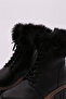 3267-2027 Women's Thick Sole Lace-Up Fur Boots Black Leather - 4