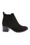 9007-2164-22K Women's Striped Heeled Short Boots Black Suede