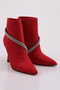 Ankle Cross Silver Stone Chain Detailed Women's Heeled Boots Red 6837535 - 2