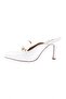 White Crocodile Patent Leather Women's Heeled Slippers - Metal Buckle, 31162821 - 3