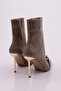 Women's Pointed Toe Front Silver Stone Chain Buckle Long Thin Heeled Boots Mink Wrinkled 2362392859 - 3