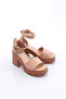 Women's Single Strap Thick Sole Heeled Shoes Nude 27343138 - 2