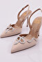 Women's Stone Rope Detailed Open Back Heeled Shoes Beige Matte Satin 62712859 - 4