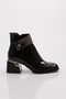 Black Patent Leather Wrinkled Women's Heeled Boots - 421273488