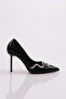 Black Snake Pattern Women's Heeled Shoes - 62722859