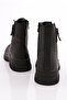 Women's Zipper Detailed Lace up Boots Black Genuine Leather 1681123217 - 3