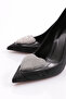 Black Striped Women's Heeled Shoes - 101393236 - 4