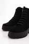 Women's Zipper Detailed Lace up Boots Black Suede Genuine Leather 1681123217 - 4