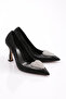 Black Striped Women's Heeled Shoes - 101393236 - 2