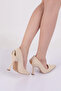 Beige Satin Women's Heeled Shoes - 32113568 - 5