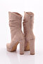 Beige Suede Women's Heeled Boots - 71633910 - 3
