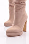 Beige Suede Women's Heeled Boots - 71633910 - 4