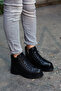 (Velma) Black Genuine Leather Lace-Zippered Ankle Boots - 4