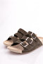 Women's Buckle Three-Strap Slippers Khaki Nubuck 263102623 - 4