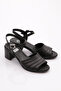 Black Genuine Leather Women's Heeled Sandals - 26193294 - 2