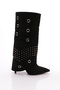 Black Suede Women's Boots with Iron Dot and Round Detail - 22313236