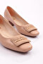 Women's Square Buckle Heeled Shoes Nude 59972534 - 4