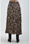 Beige Leopard Crash Effect Satin Skirt - 4