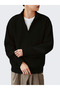 Men's Black Oversize Zippered Fishing Knitwear Sweater