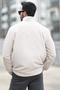 Men's Winter Fleece Sweatshirt Beige Half Zipper Stand Collar Throat - 6053 - 4