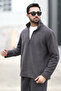 Men's winter fleece-lined sweatshirt - anthracite, half-zip, stand collar, turtleneck - 6053