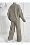 Women's Large Size Crew Neck Leg Stitching Detail 3 Thread Hijab Double Set - 2