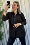 Oversize Red Heart Black Denim Gabardine Shirt Jacket