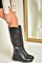 T 654060603   Black Genuine Leather Flat Sole Women's Shoes - 2