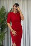Half Sleeve Draped Red Slit Dress - 2