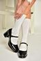 T 820059108   Black Patent Leather Thick Heeled Women's Shoes