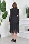 Women's Belted Midi Length Gipeli Chiffon Dress Dp7156 - Black - 8