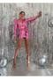 Women's Pink Lame Fabric Lining Gather Detail Design Mini Dress - 2