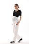 Pregnant flexible belly band adjustable waist wide leg gabardine trousers white - 2