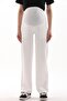 Pregnant flexible belly band adjustable waist wide leg gabardine trousers white - 5