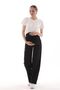 Maternity Stretchy Tummy Banded Waist Adjustable Wide Leg Gabardine Pants Black
