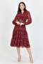Women's Belted Neckline Tie Detail Printed Chiffon Dress Rssn02 - 2