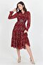 Women's Belted Neckline Tie Detail Printed Chiffon Dress Rssn02