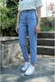 MR High Waist Lycra Blue Snow Wash Boyfriend Jeans Flexible Mom Denim Pants - 2