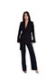 Women's Suit Black Belted Shawl Collar Blazer Jacket Piped Trousers - 2
