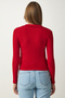 Ribbed Cut Polo Neck Knitted Blouse - Red Lgt0008 - 5