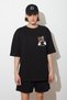 Men's Oversize Black T-Shirt Loose Fit Dareto Printed Cotton - 2